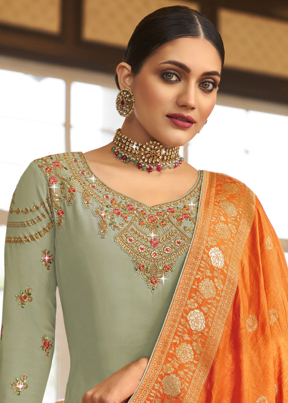 Buy Now Wedding Party Fabulous Sage Green Thread & Zari Salwar SuitOnline in USA, UK, Canada & Worldwide at Empress Clothing. 
