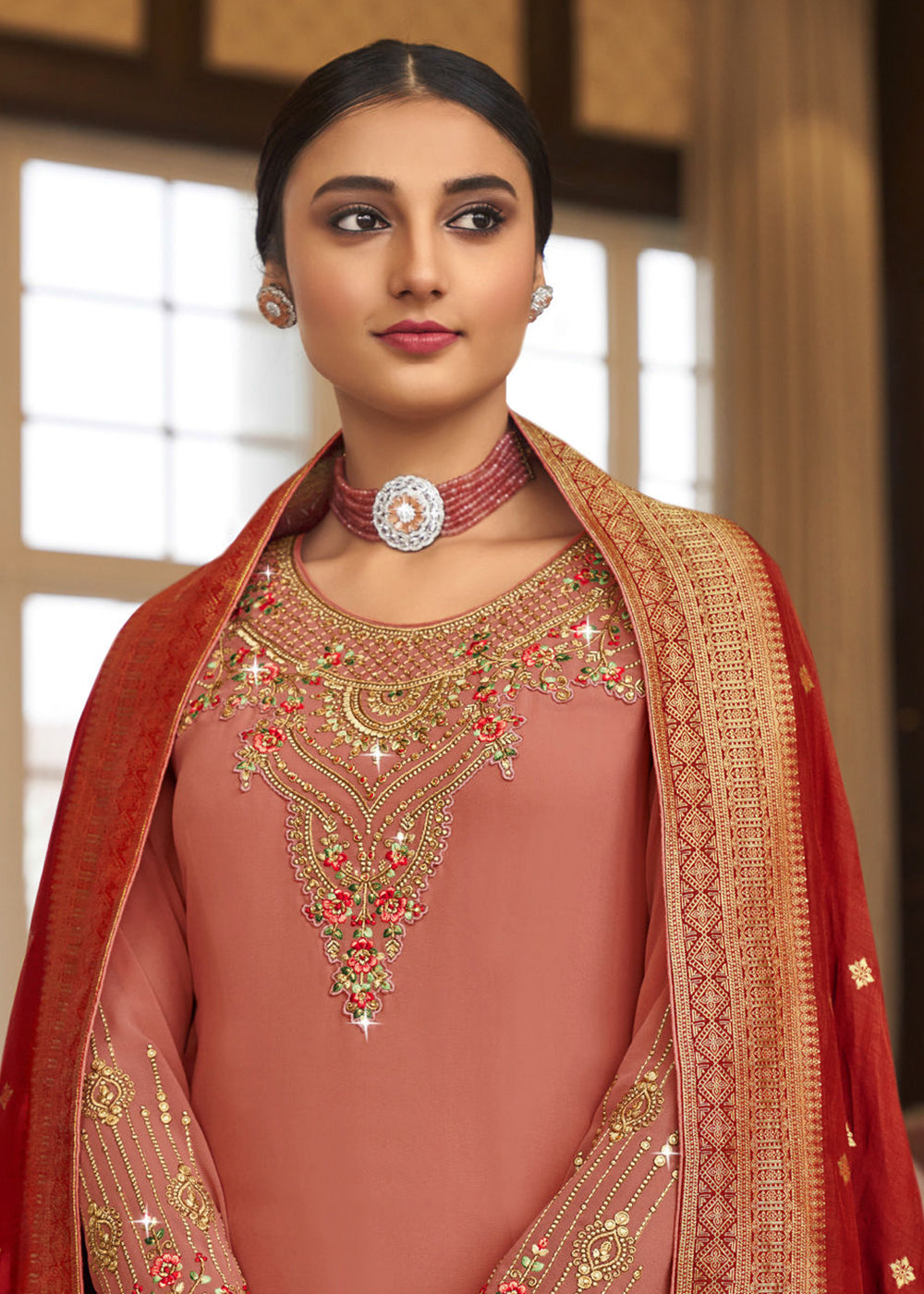Buy Now Wedding Party Incredible Dusty Pink Thread & Zari Salwar Suit Online in USA, UK, Canada & Worldwide at Empress Clothing. 
