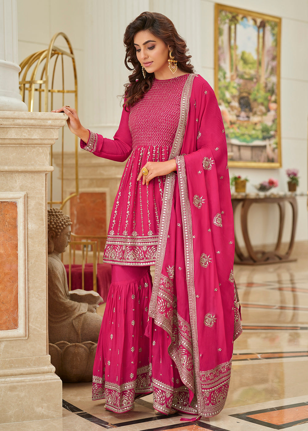 Shop Now Heavy Chinon Rani Pink Sequins Festive Gharara Suit Online at Empress Clothing in USA, UK, Canada, Germany & Worldwide.