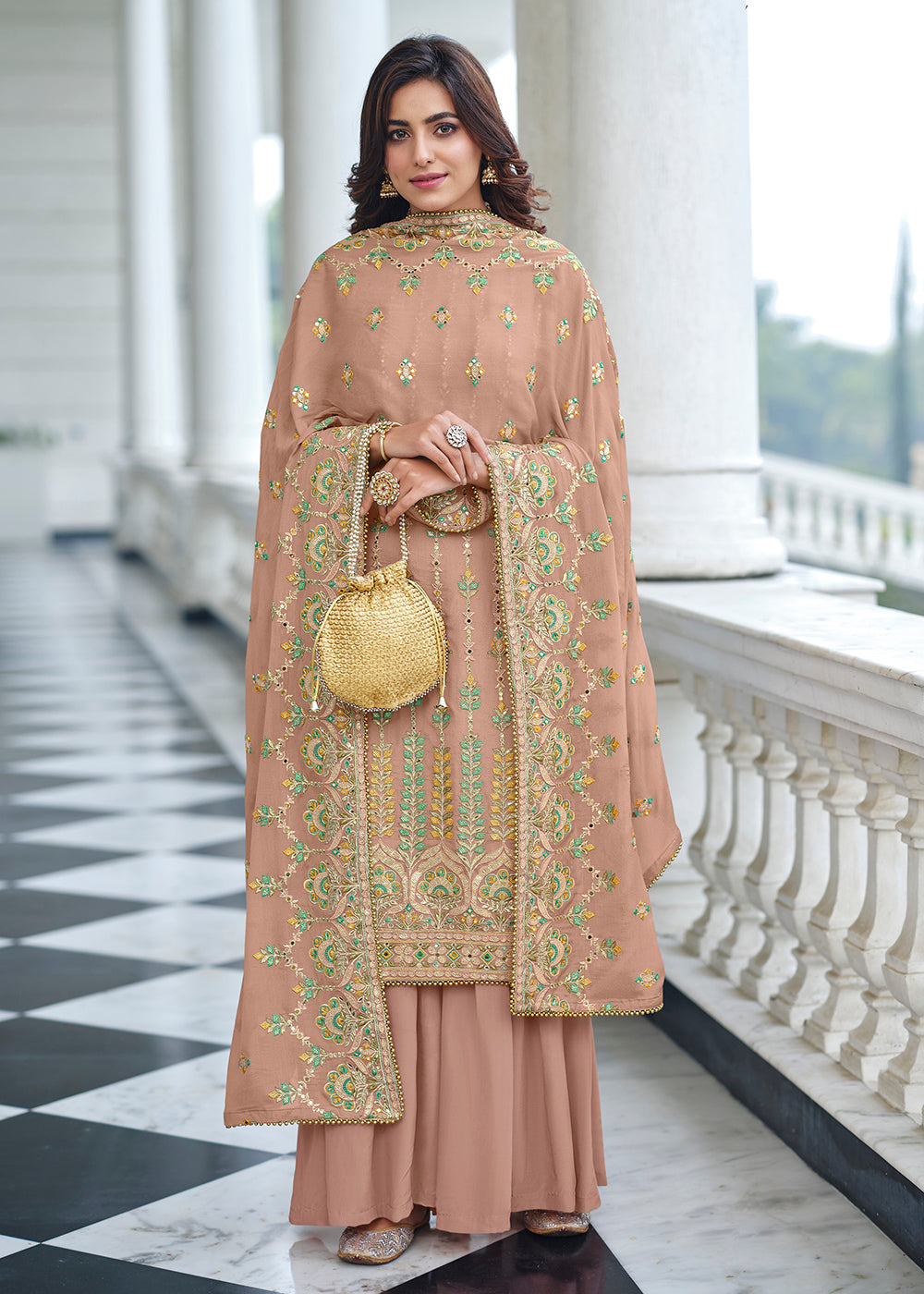 Buy Now Exclusive Embroidered Mauve Chinon Palazzo Salwar Suit Online in USA, UK, Canada & Worldwide at Empress Clothing.