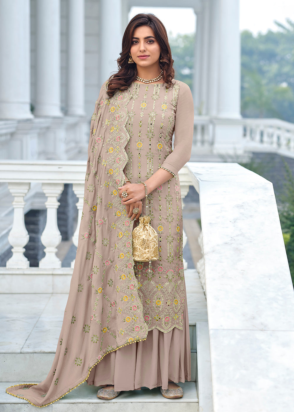 Buy Now Exclusive Embroidered Grey Chinon Palazzo Salwar Suit Online in USA, UK, Canada & Worldwide at Empress Clothing. 
