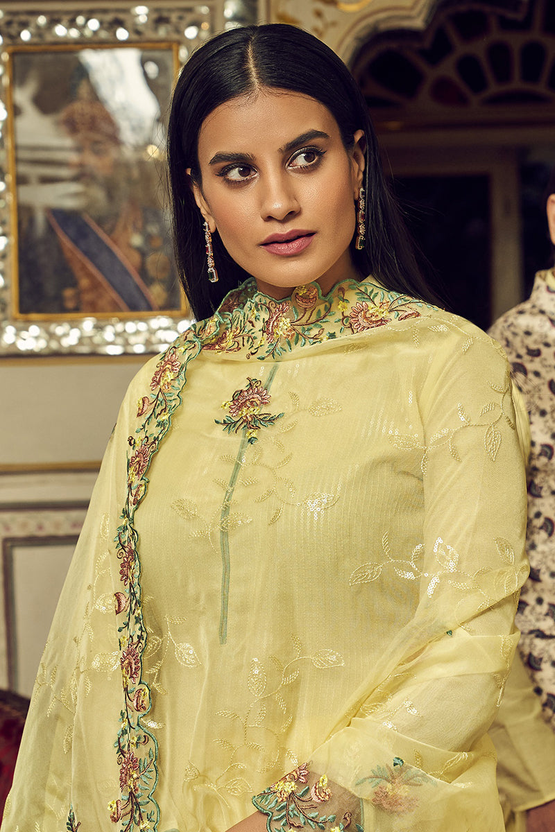 Buy Festive Lime Yellow Embroidered Suit - Designer Salwar Suit