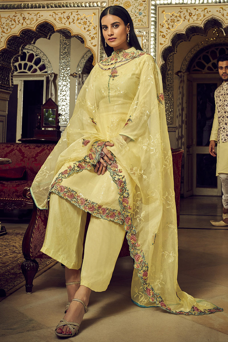 Buy Festive Lime Yellow Embroidered Suit - Designer Salwar Suit