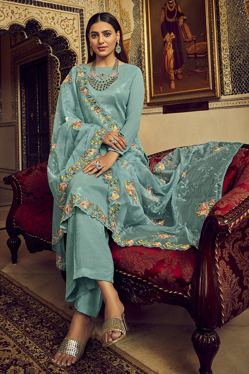 Buy Festive Teal Blue Embroidered Suit - Designer Salwar Suit