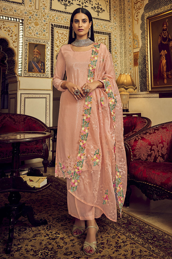 Buy Festive Peach Embroidered Suit - Designer Salwar Suit