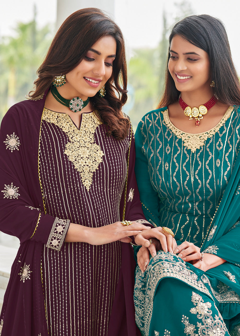 Buy Now Elegant Plum Purple Resham & Zari Work Palazzo Salwar Suit Online in USA, UK, Canada & Worldwide at Empress Clothing. 