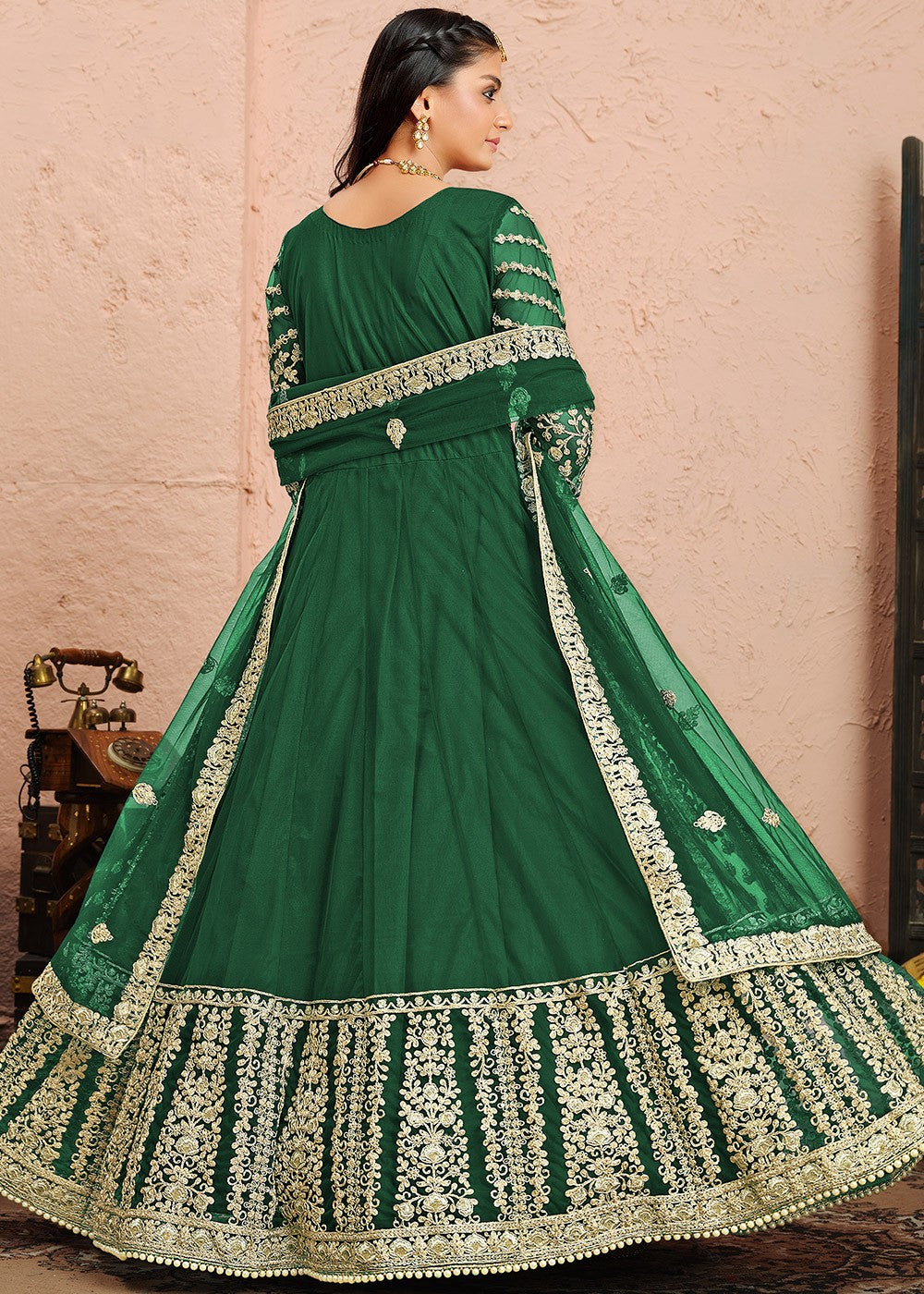 Buy Dori Embroidered Green Anarkali - Abaya Style Anarkali Suit