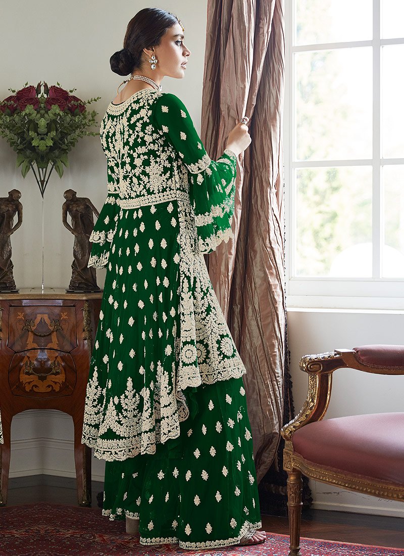 Shop Adorable Green Sharara - Trendy Bell Sleeved Embroidered Sharara