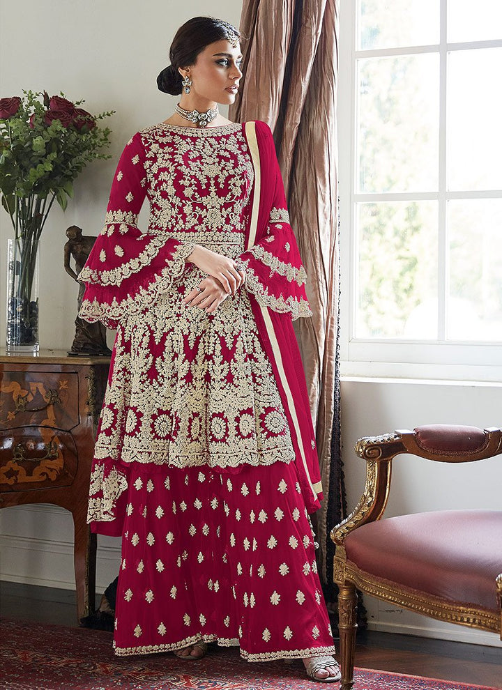 Buy Trendy Bell Sleeved Sharara - Embroidered Sharara in Hot Pink