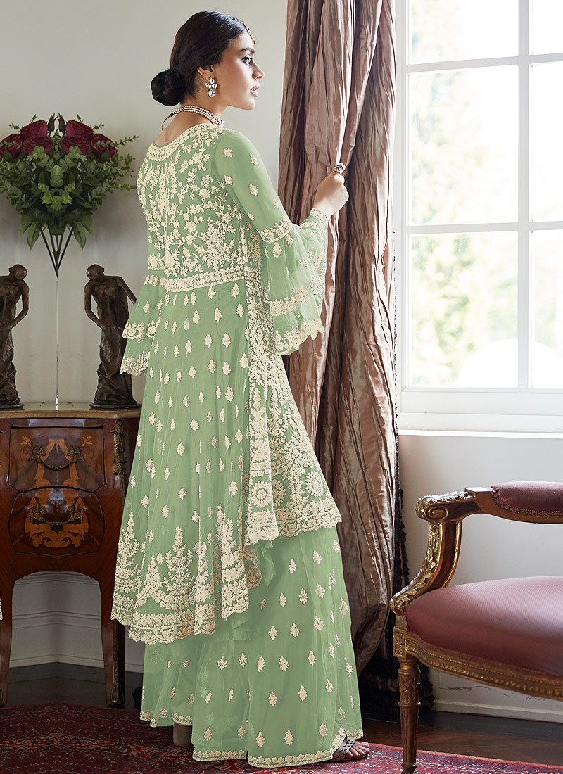 Buy Light Green Trendy Sharara -  Bell Sleeved Embroidered Sharara