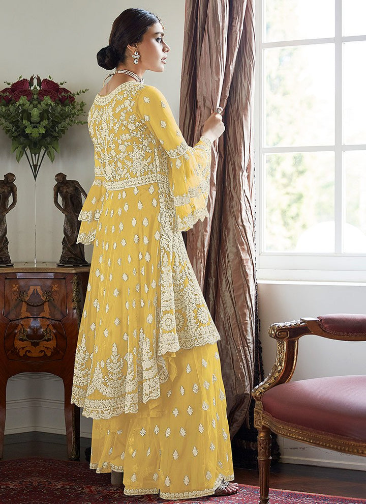 Shop Cute Yellow Trendy Sharara - Bell Sleeved Embroidered Sharara