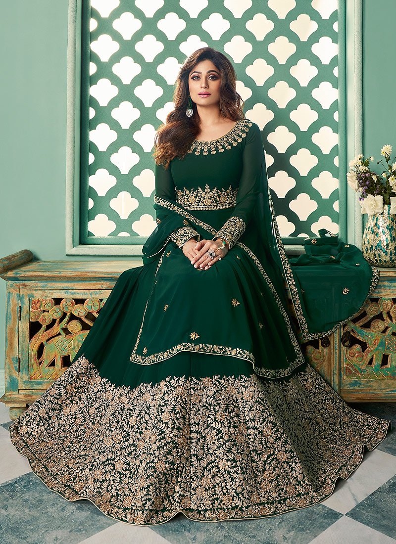 Green Embroidered Shamita Shetty Georgette Anarkali Suit