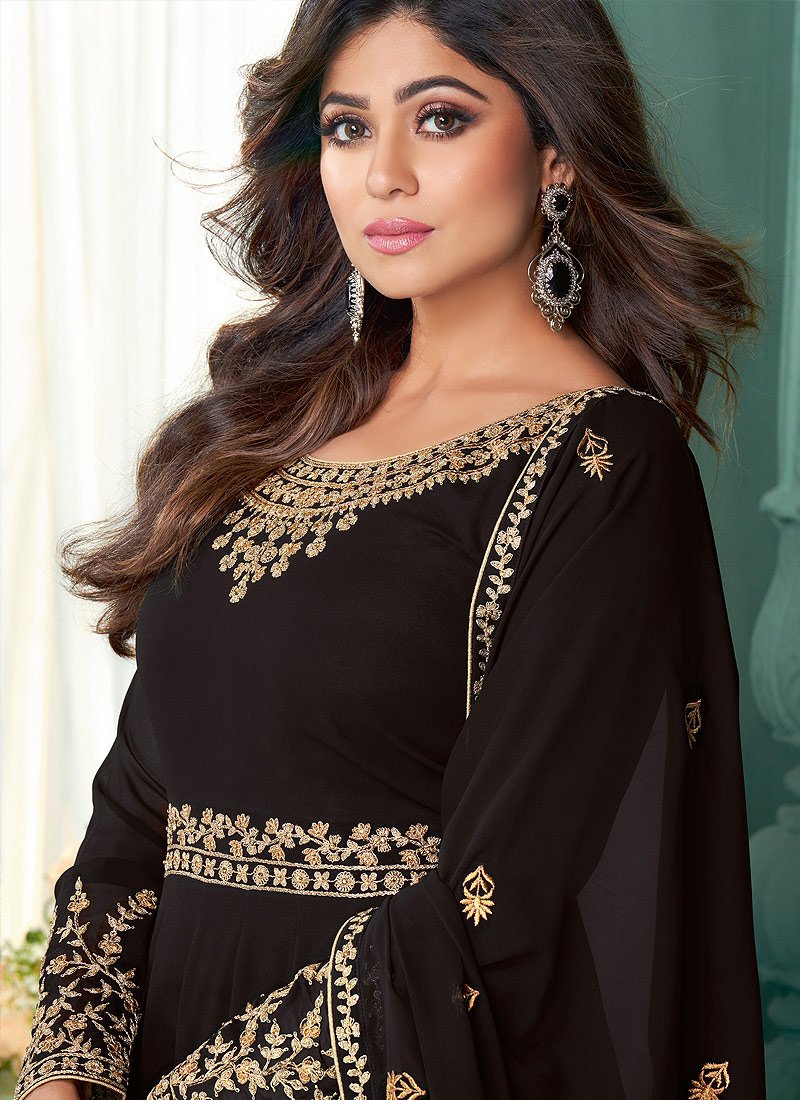 Black Embroidered Shamita Shetty Georgette Anarkali Suit