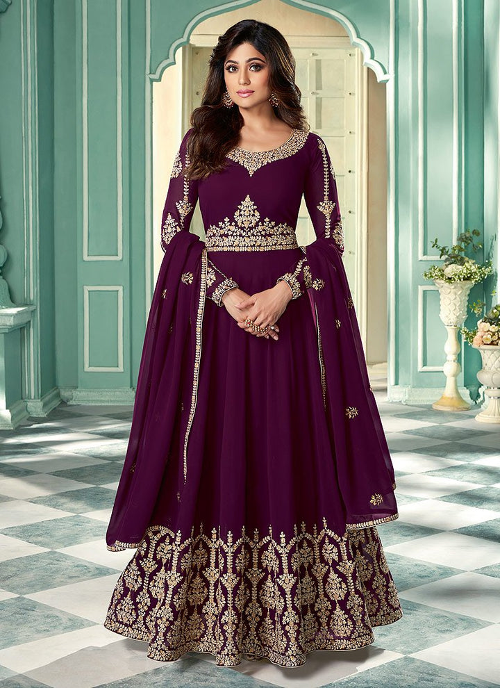 Purple Embroidered Anarkali - Buy Shamita Shetty Georgette Anarkali