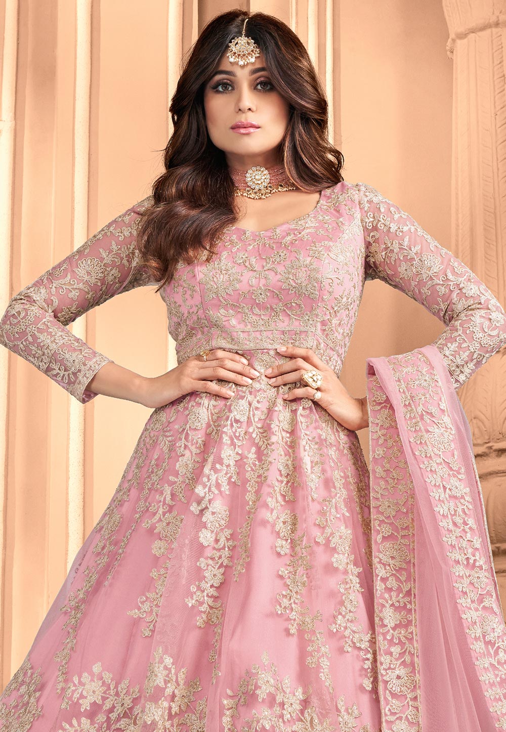 Pretty Pink Shamita Shetty Net Floor Length Anarkali Suit