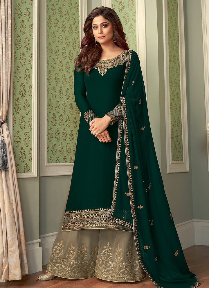 Buy Significant Green Suit - Shamita Shetty Georgette Palazzo Suit