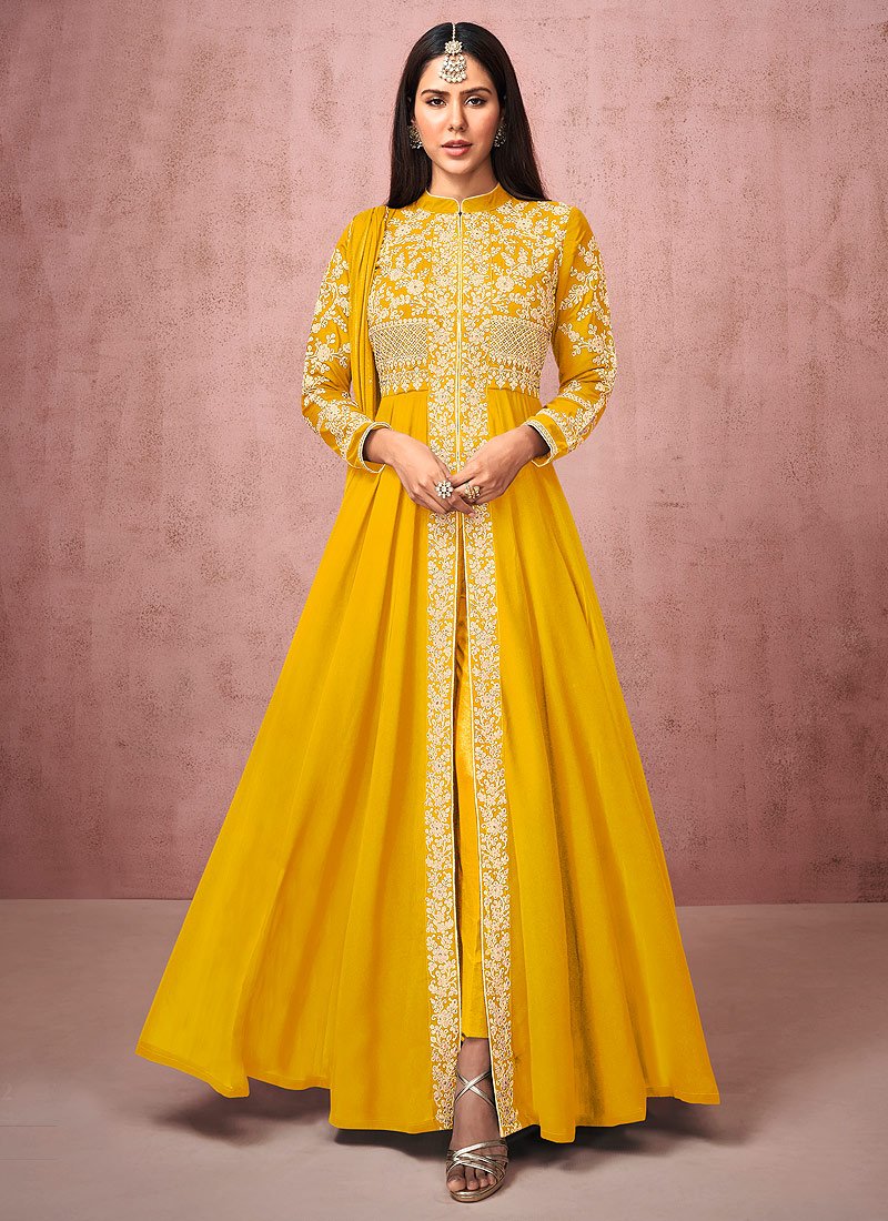 Buy Front Slit Yellow Anarkali - Wedding Wear Anarkali Suit