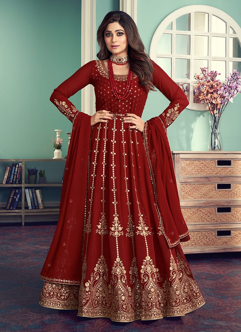 Buy Anarkali Gown in Red - Featuring Shamita Shetty