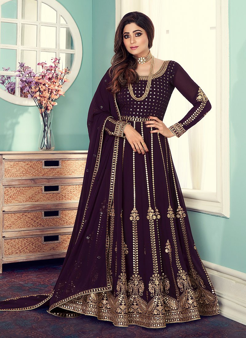 Buy Anarkali Gown in Purple - Featuring Shamita Shetty