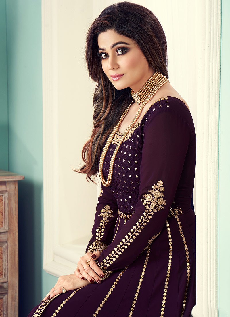 Buy Anarkali Gown in Purple - Featuring Shamita Shetty