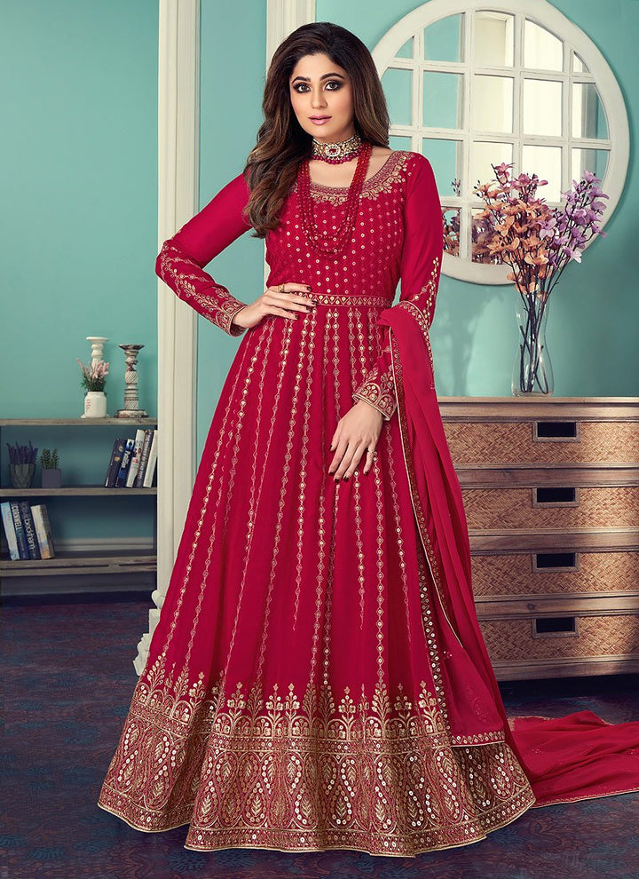 Buy Anarkali Gown in Magenta - Featuring Shamita Shetty