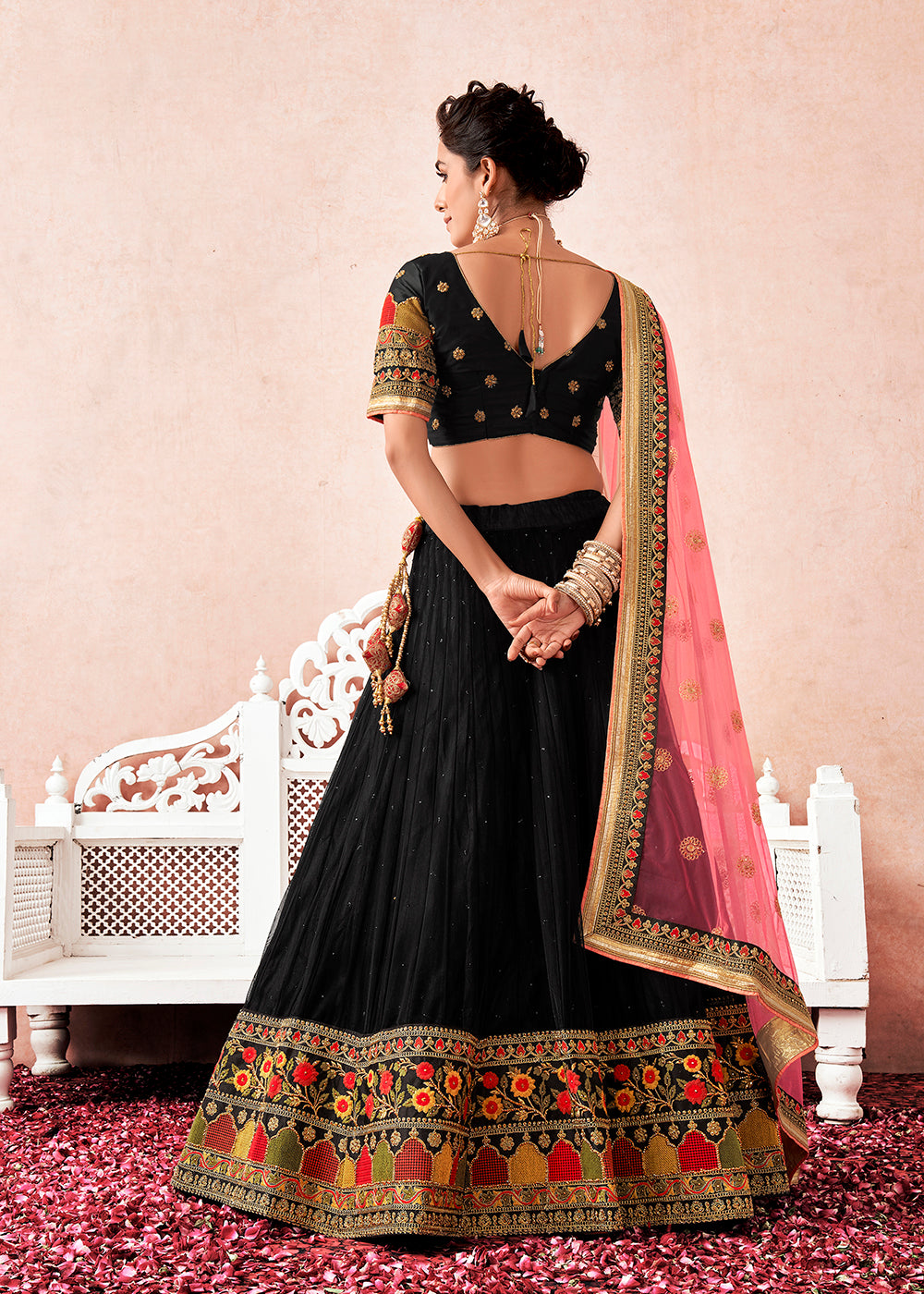 Buy Now Traditional Regal Black Kalidar Embroidered Net Lehenga Choli Online in USA, UK, Canada & Worldwide at Empress Clothing. 