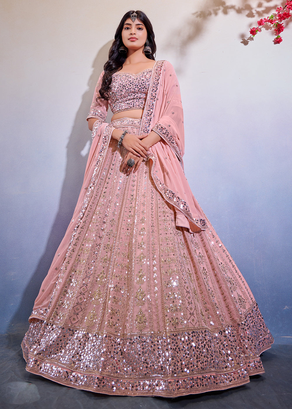 Buy Now Premium Georgette Exquisite Baby Pink Marriage Wear Lehenga Choli Online in USA, UK, Canada & Worldwide at Empress Clothing. 