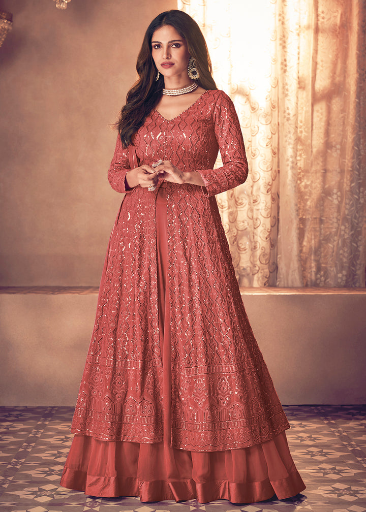Buy Spectacular Red Floor Length Anarkali - Embroidered Anarkali Suit