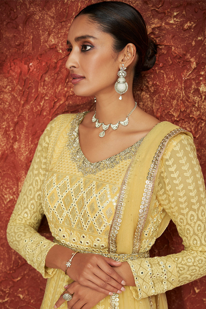 Buy Yellow Georgette Long Anarkali - Embroidered Anarkali Suit