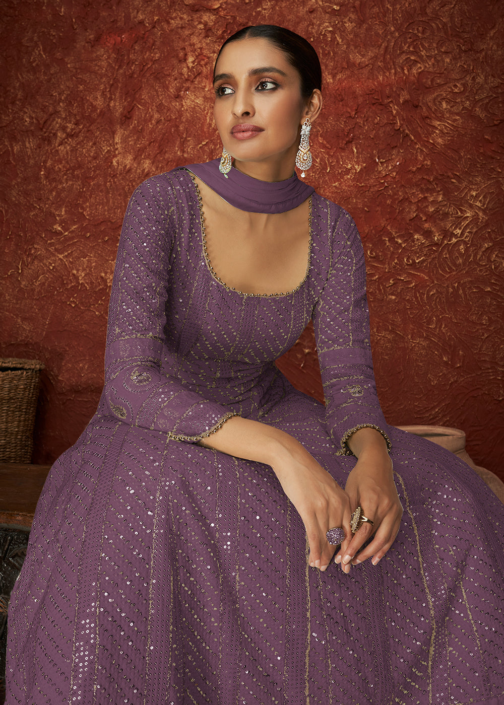 Buy Purple Georgette Long Anarkali - Embroidered Anarkali Suit