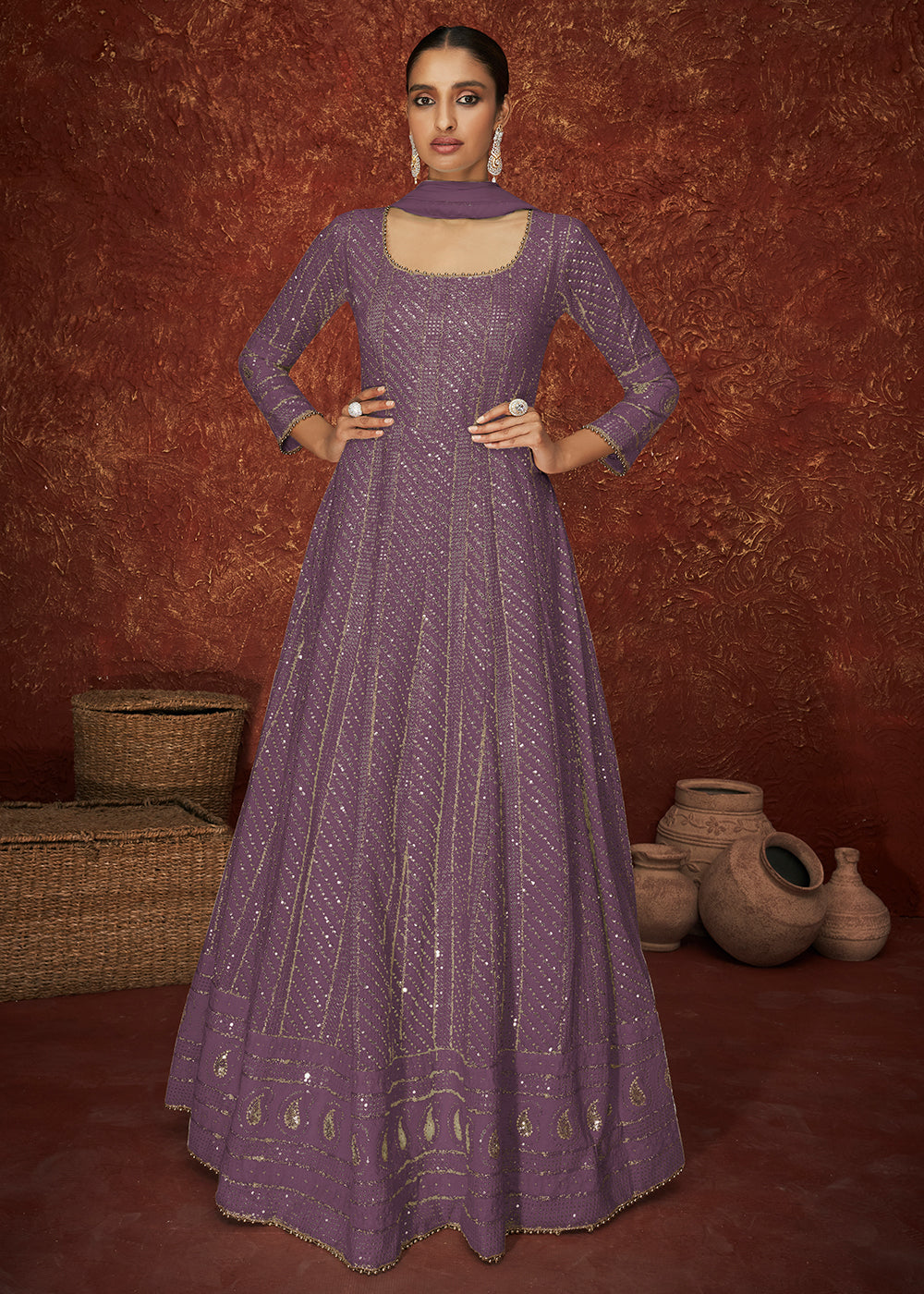 Buy Purple Georgette Long Anarkali - Embroidered Anarkali Suit
