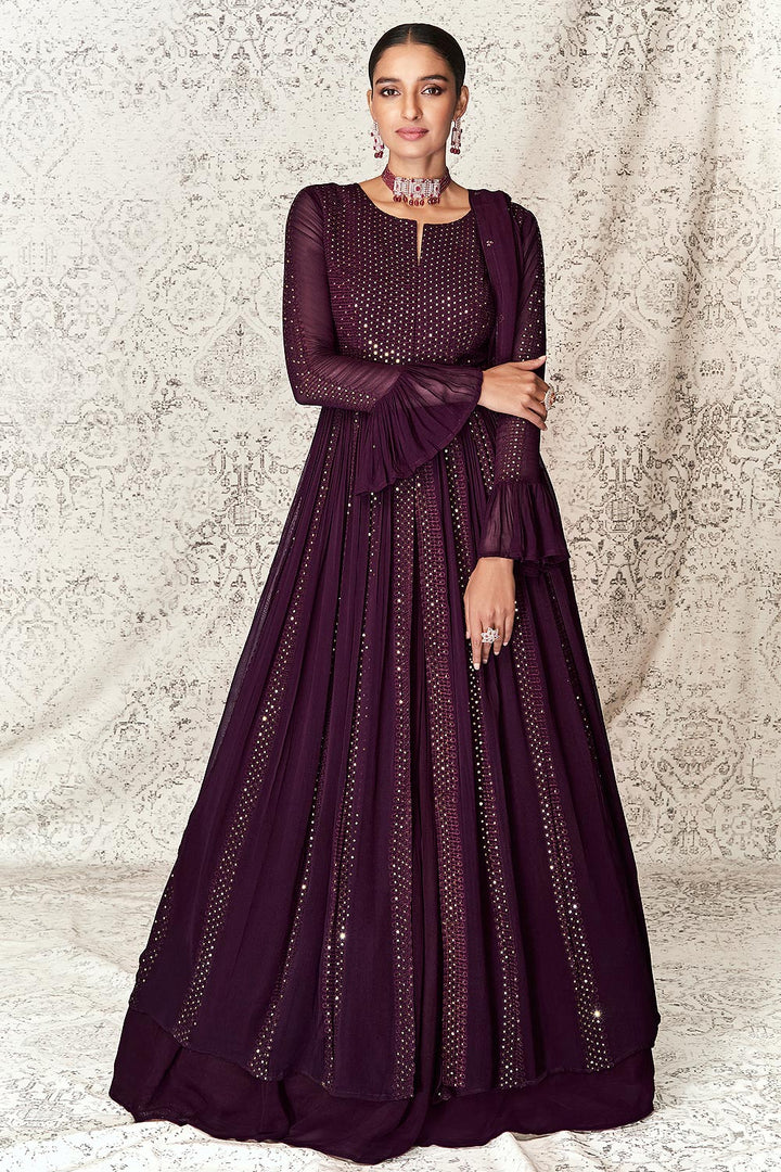 Buy Skirt Style Anarkali - Purple Slitted Style Georgette Anarkali Set