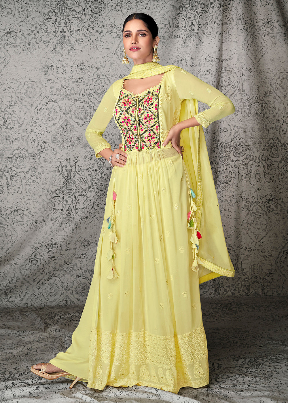 Buy Now Inventive Yellow Georgette Wedding & Festival Palazzo Salwar Suit Online in USA, UK, Canada, Germany & Worldwide at Empress Clothing.