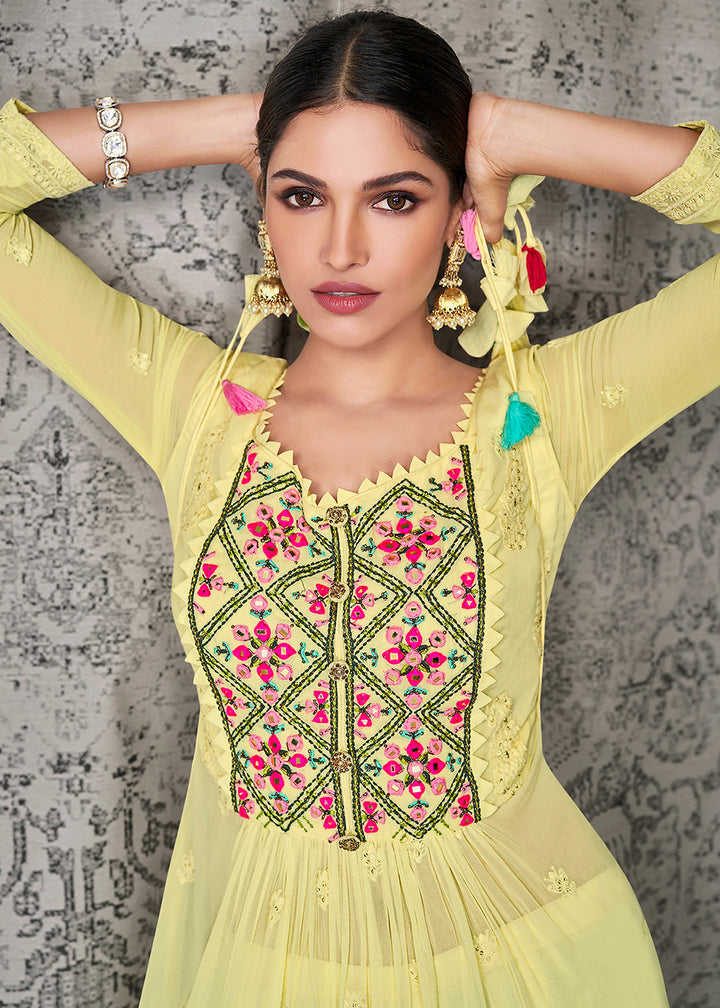 Buy Now Inventive Yellow Georgette Wedding & Festival Palazzo Salwar Suit Online in USA, UK, Canada, Germany & Worldwide at Empress Clothing.