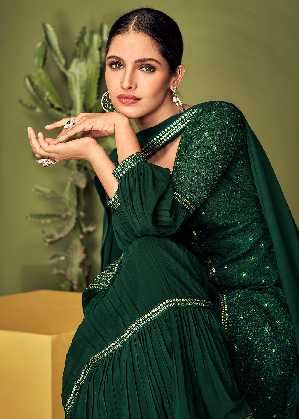 Buy Now Luminous Dark Green Georgette Function Wear Palazzo Salwar Suit Online in USA, UK, Canada, Germany & Worldwide at Empress Clothing.