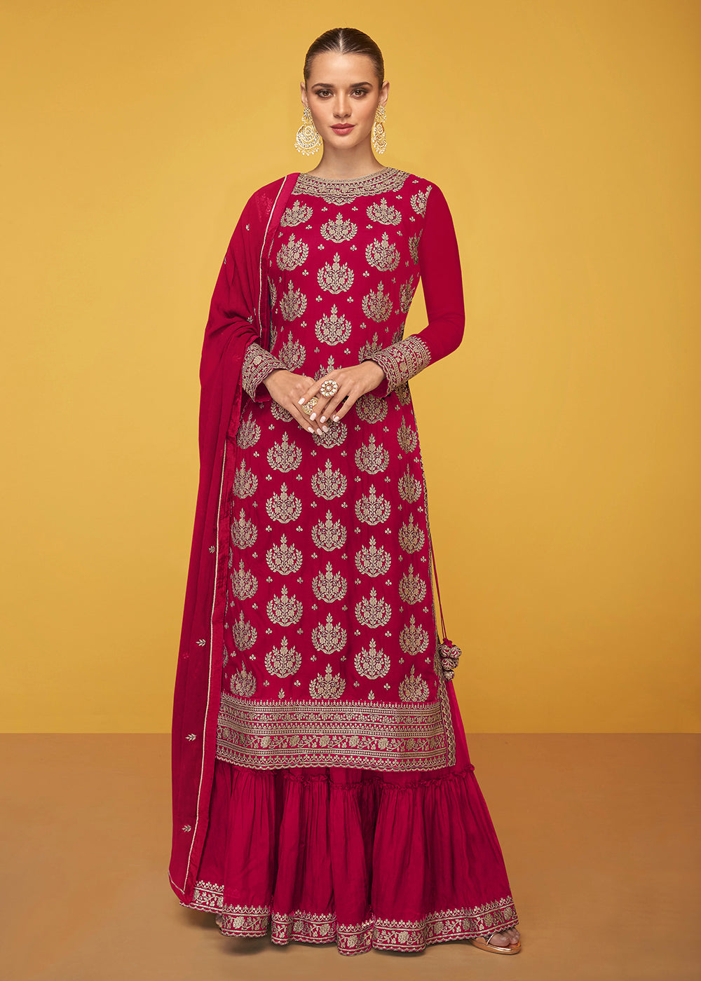 Buy Now Pure Georgette Precious Hot Pink Designer Palazzo Salwar Suit Online in USA, UK, Canada, Germany & Worldwide at Empress Clothing.