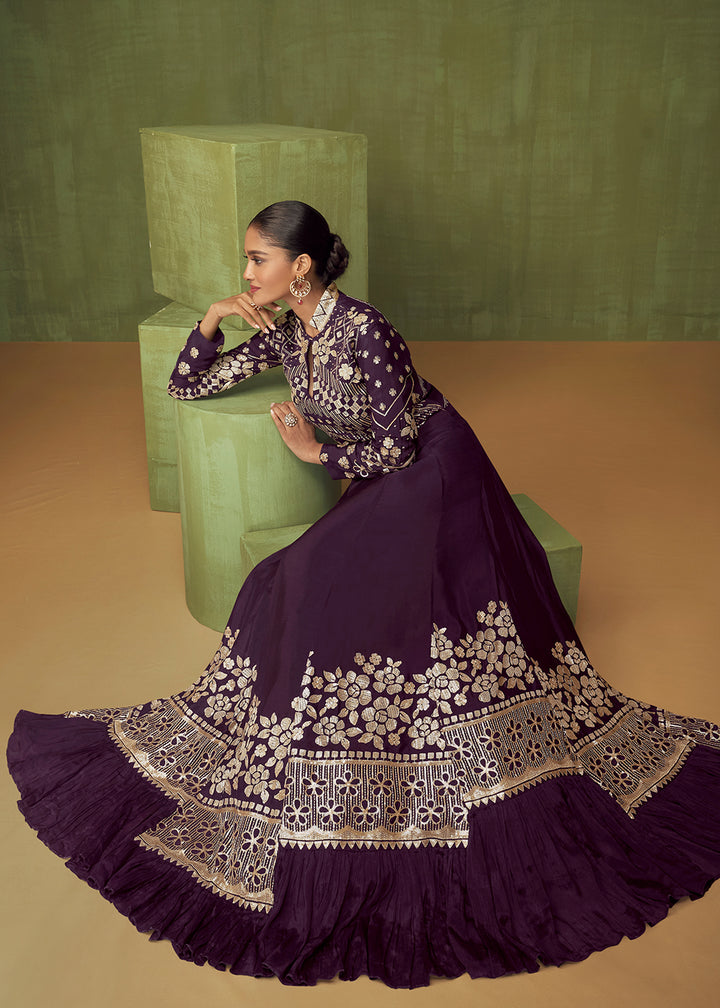 Buy Now Wedding Party Wear Classy Purple Bridesmaid Anarkali Gown Online in USA, UK, Australia, New Zealand, Canada & Worldwide at Empress Clothing.