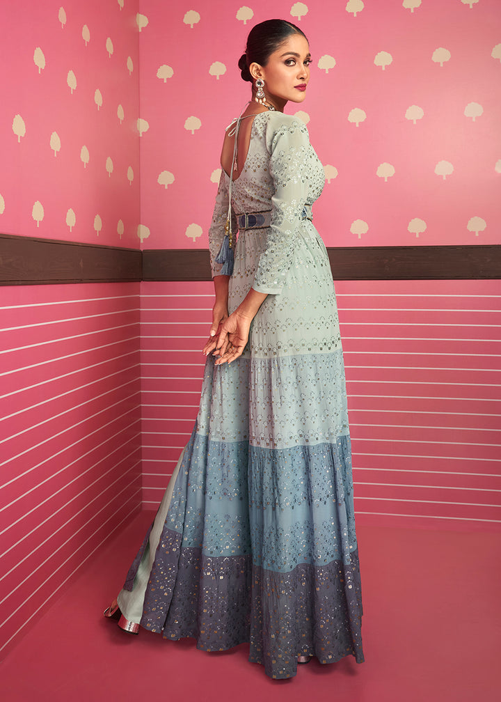Buy Now Pretty Multicolor Blue Embroidered Long Palazzo Salwar Suit Online in USA, UK, Canada, Germany & Worldwide at Empress Clothing.