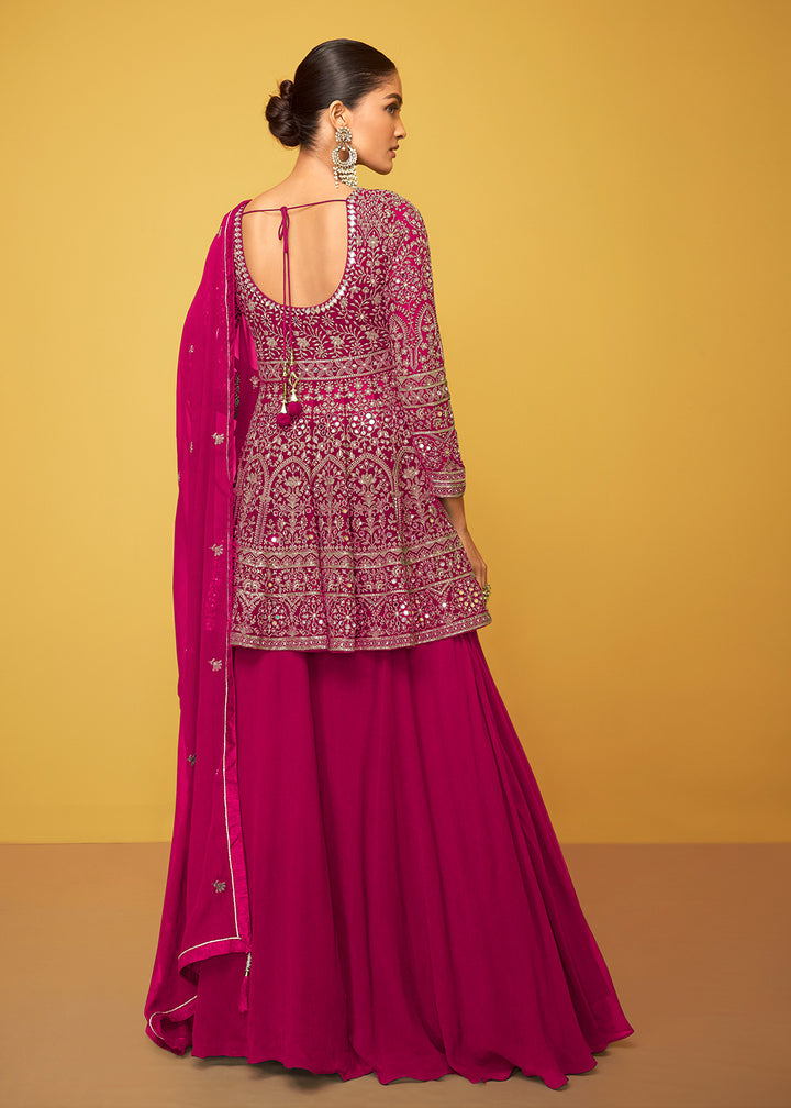 Buy Now Fantastic Pink Georgette Fabric Skirt Style Designer Palazzo Suit Online in USA, UK, Canada & Worldwide at Empress Clothing. 