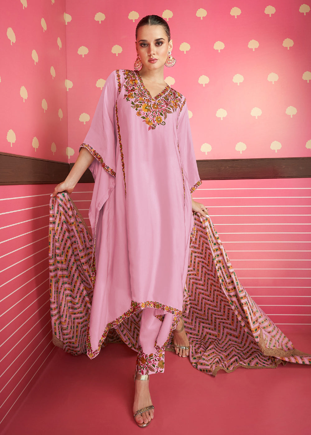 Buy Now Rose Pink Silk Satin Kaftan Style Pant Style Suit Online in USA, UK, Canada, Germany & Worldwide at Empress Clothing. 