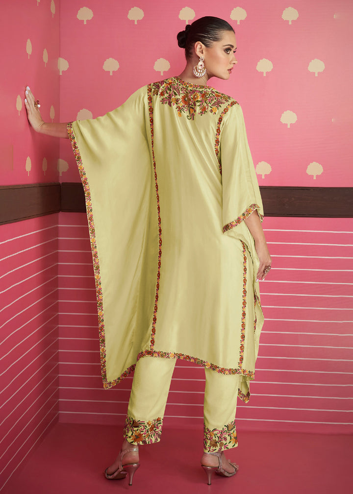 Buy Now Lime Yellow Silk Satin Kaftan Style Pant Style Suit Online in USA, UK, Canada, Germany & Worldwide at Empress Clothing.