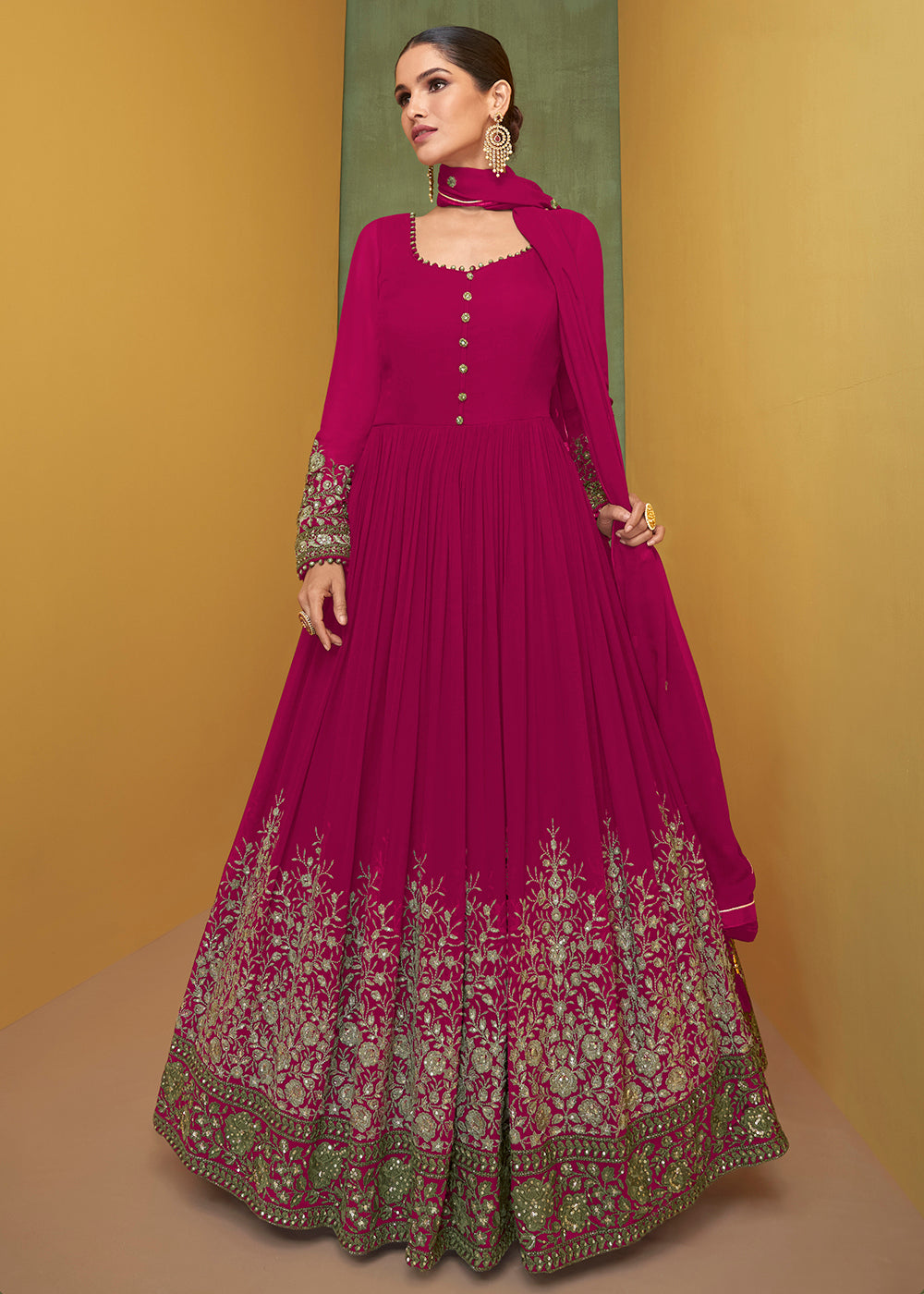 Buy Now Appealing Hot Pink Wedding Embroidered Bridal Anarkali Gown Online in USA, UK, Australia, New Zealand, Canada & Worldwide at Empress Clothing. 