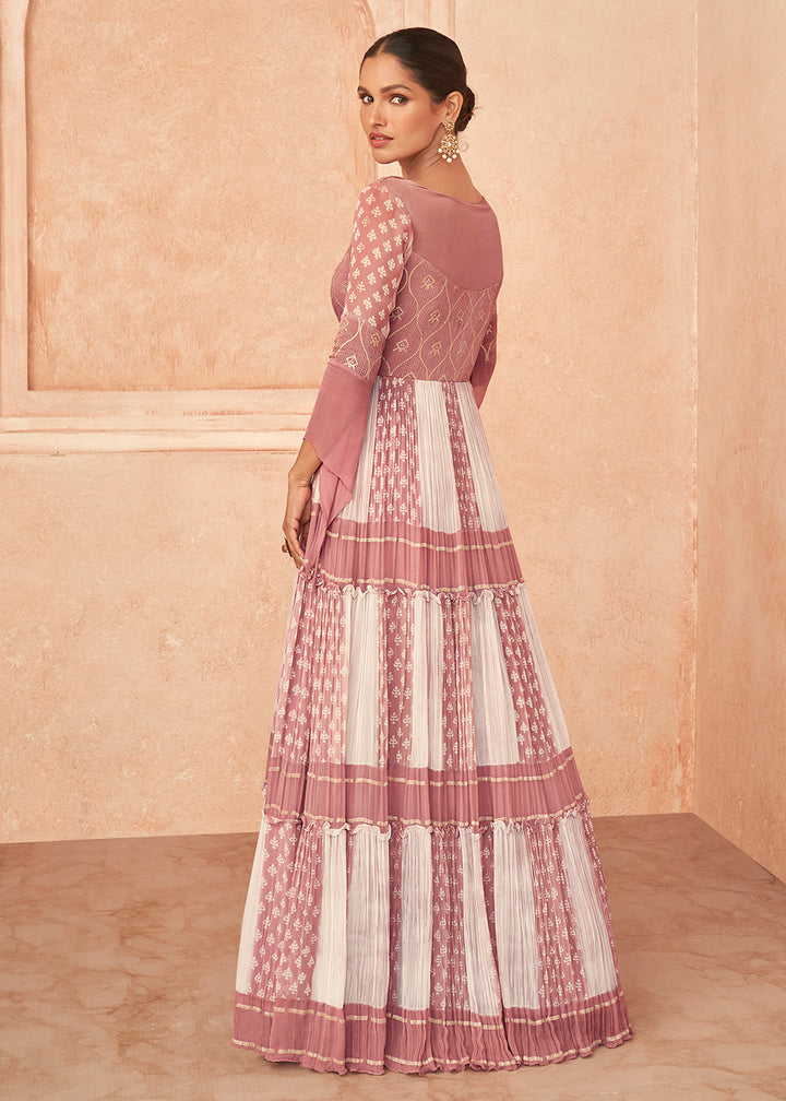 Buy Now Beatific Pink & White Georgette Embroidered Wedding Wear Gown Online in USA, UK, Australia, New Zealand, Canada & Worldwide at Empress Clothing. 