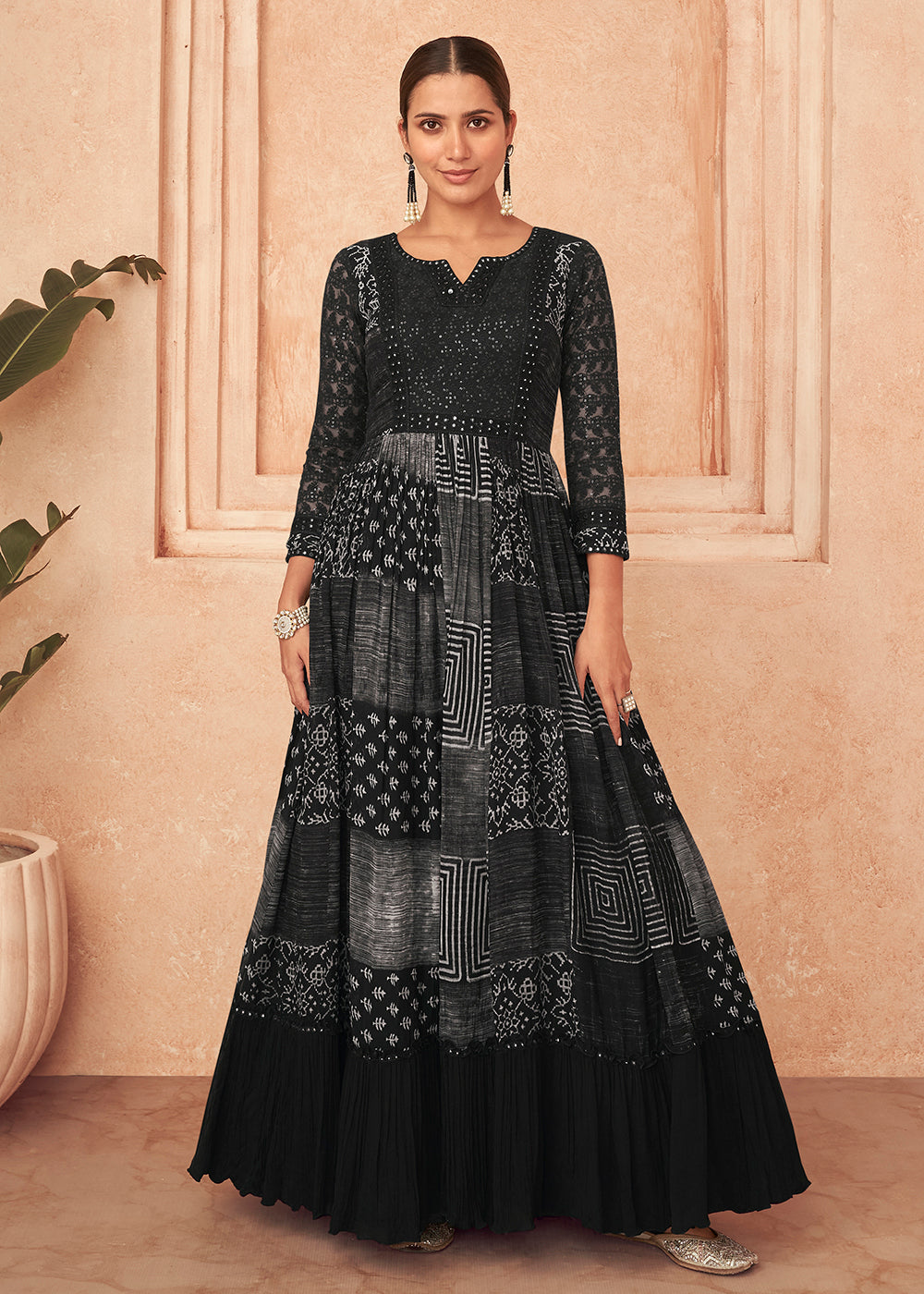 Buy Now Inventive Black Georgette Embroidered Wedding Wear Gown Online in USA, UK, Australia, New Zealand, Canada & Worldwide at Empress Clothing.