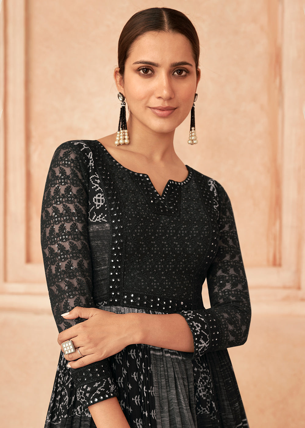 Buy Now Inventive Black Georgette Embroidered Wedding Wear Gown Online in USA, UK, Australia, New Zealand, Canada & Worldwide at Empress Clothing.