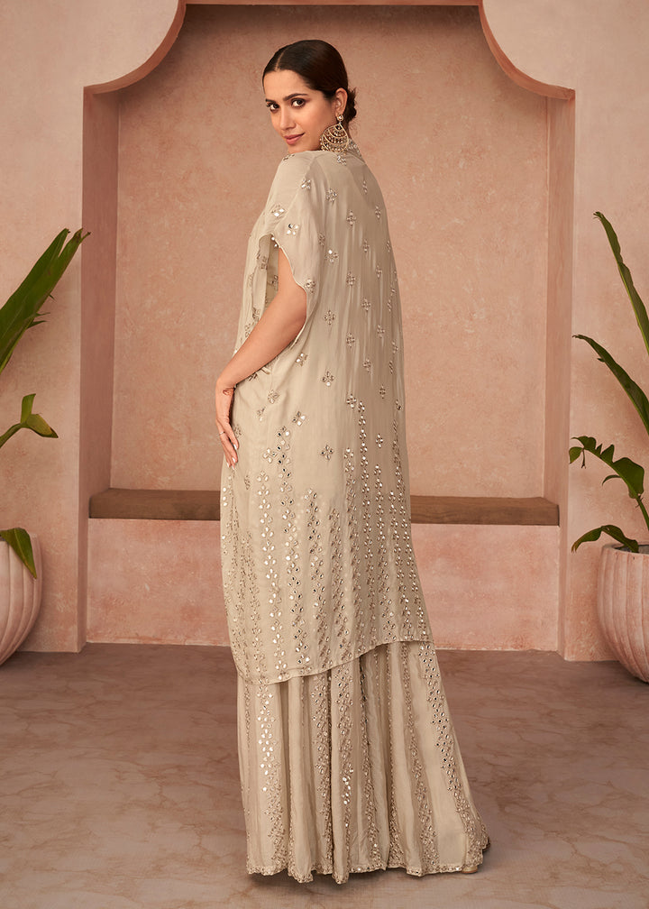Buy Now Designer Creamy Beige Jacket Style Kurti Style Palazzo Suit Online in USA, UK, Canada, Germany & Worldwide at Empress Clothing. 
