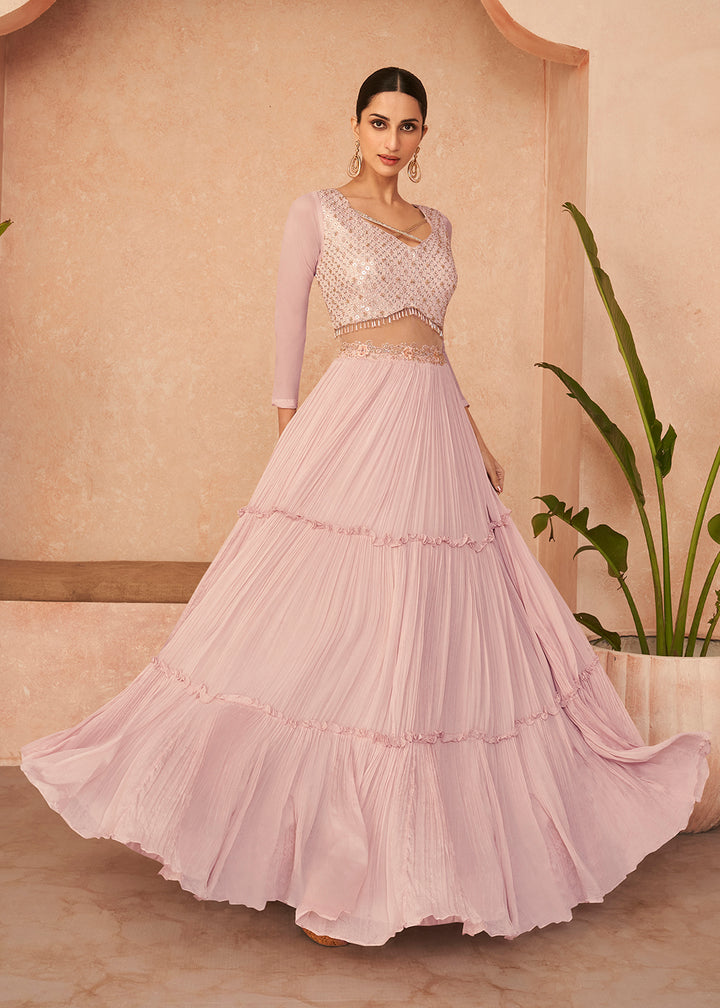 Buy Now Designer Rose Pink Sequins Embroidered Party Wear Lehenga Online in USA, UK, Canada & Worldwide at Empress Clothing. 