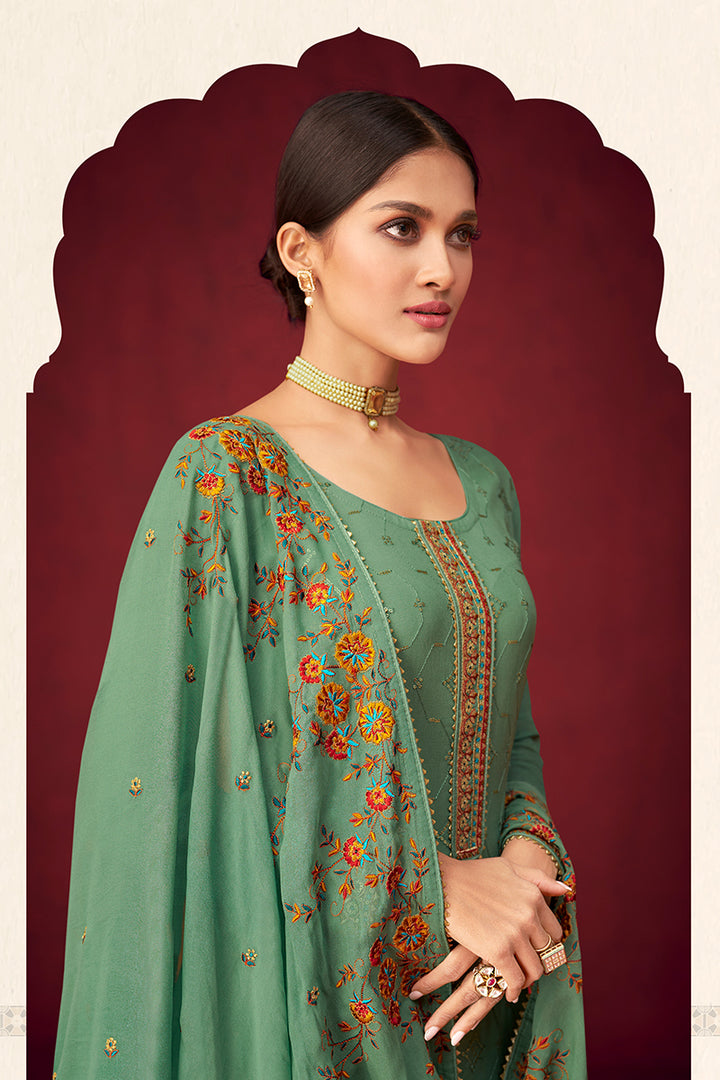 Buy Green Sequins & Thread Embroidered Suit - Georgette Salwar Suit