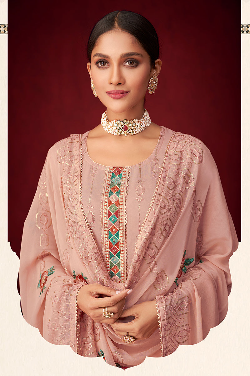 Buy Pink Sequins & Thread Embroidered Suit - Georgette Salwar Suit