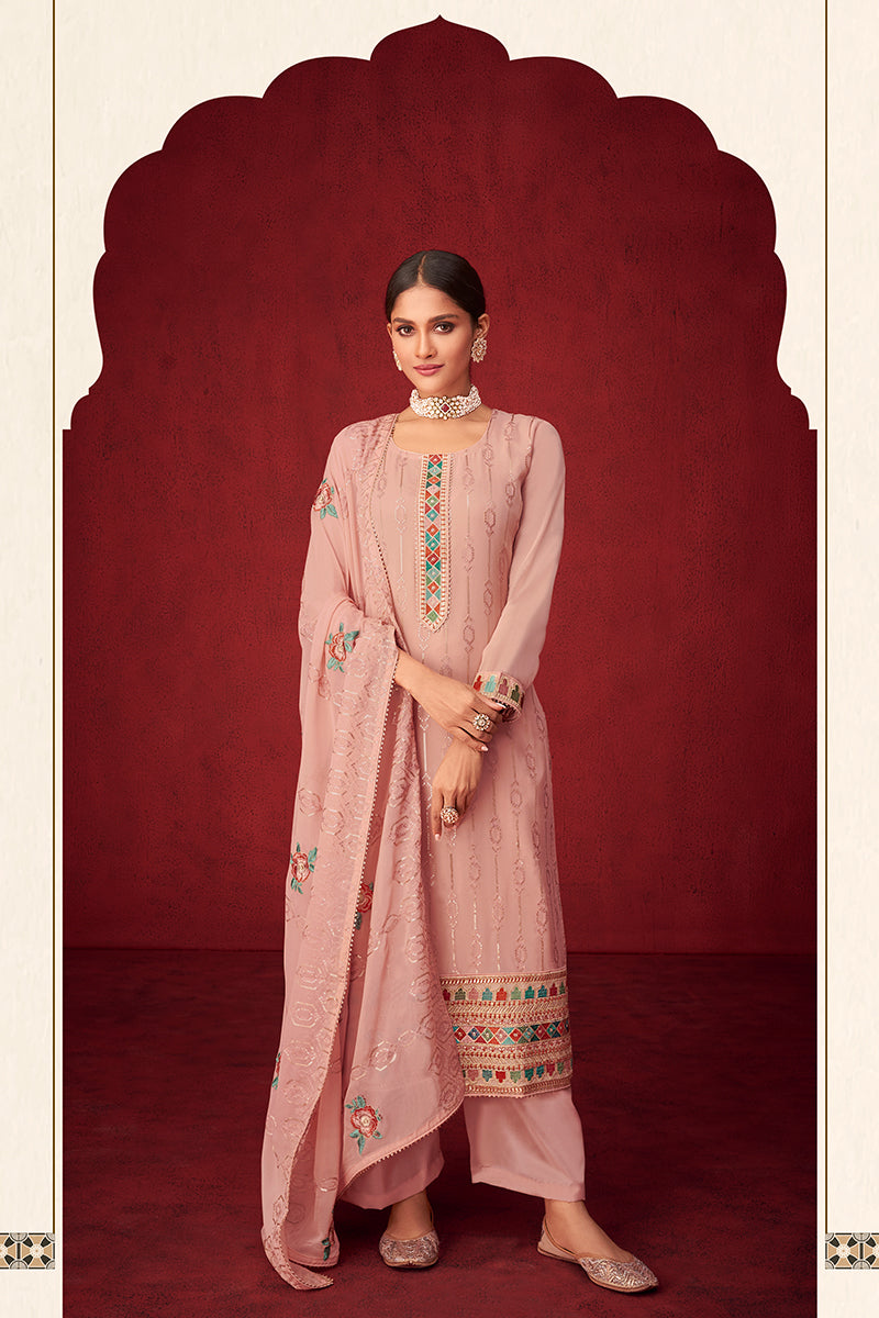 Buy Pink Sequins & Thread Embroidered Suit - Georgette Salwar Suit